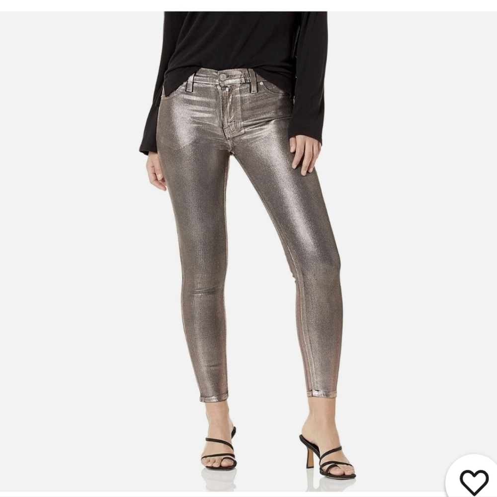 Hudson Jeans-Metallic Foil In Champagne/Rose Gold Distressed, Skinny Size 26 NWT